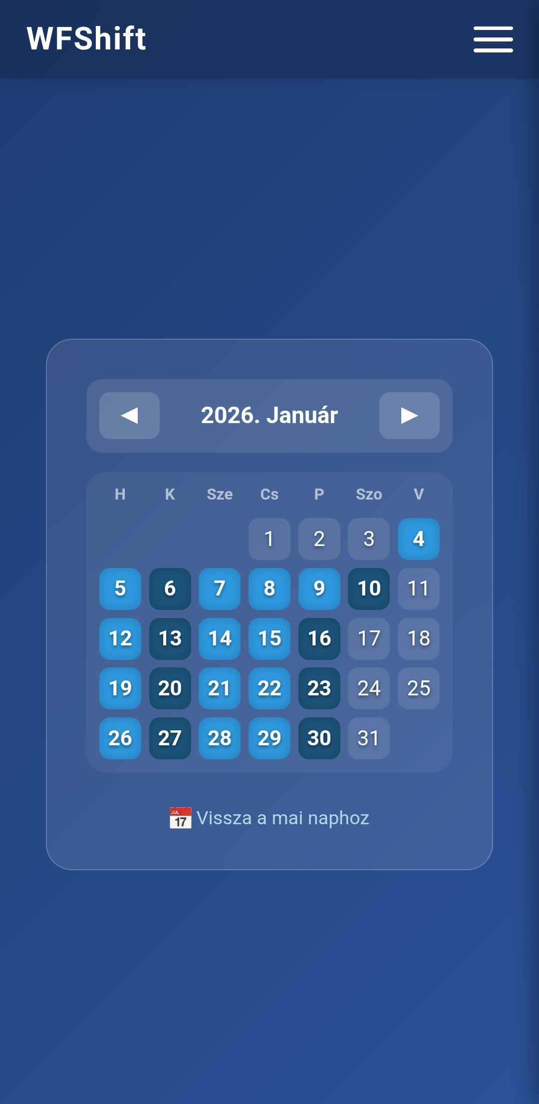 Havi beosztás naptár