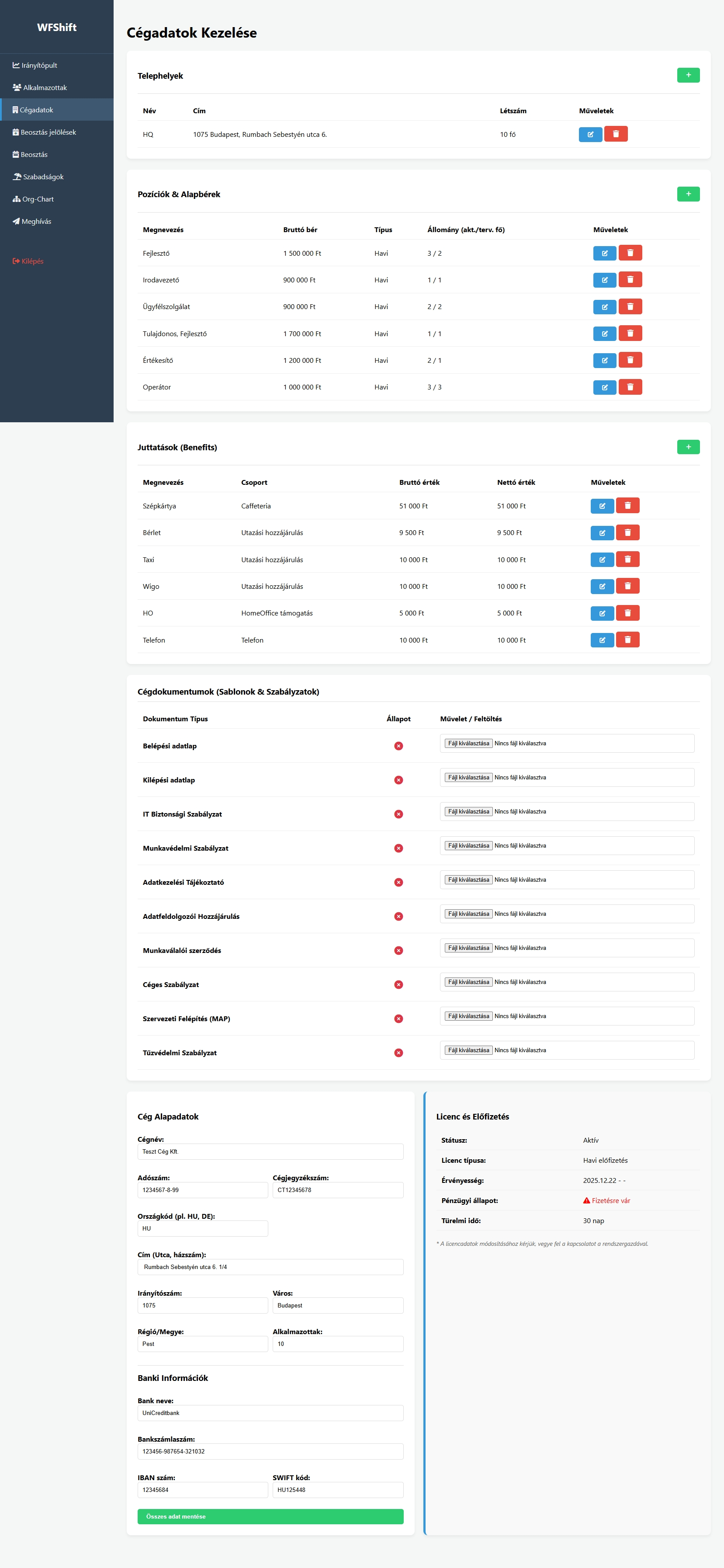 Cégadatok kezelése