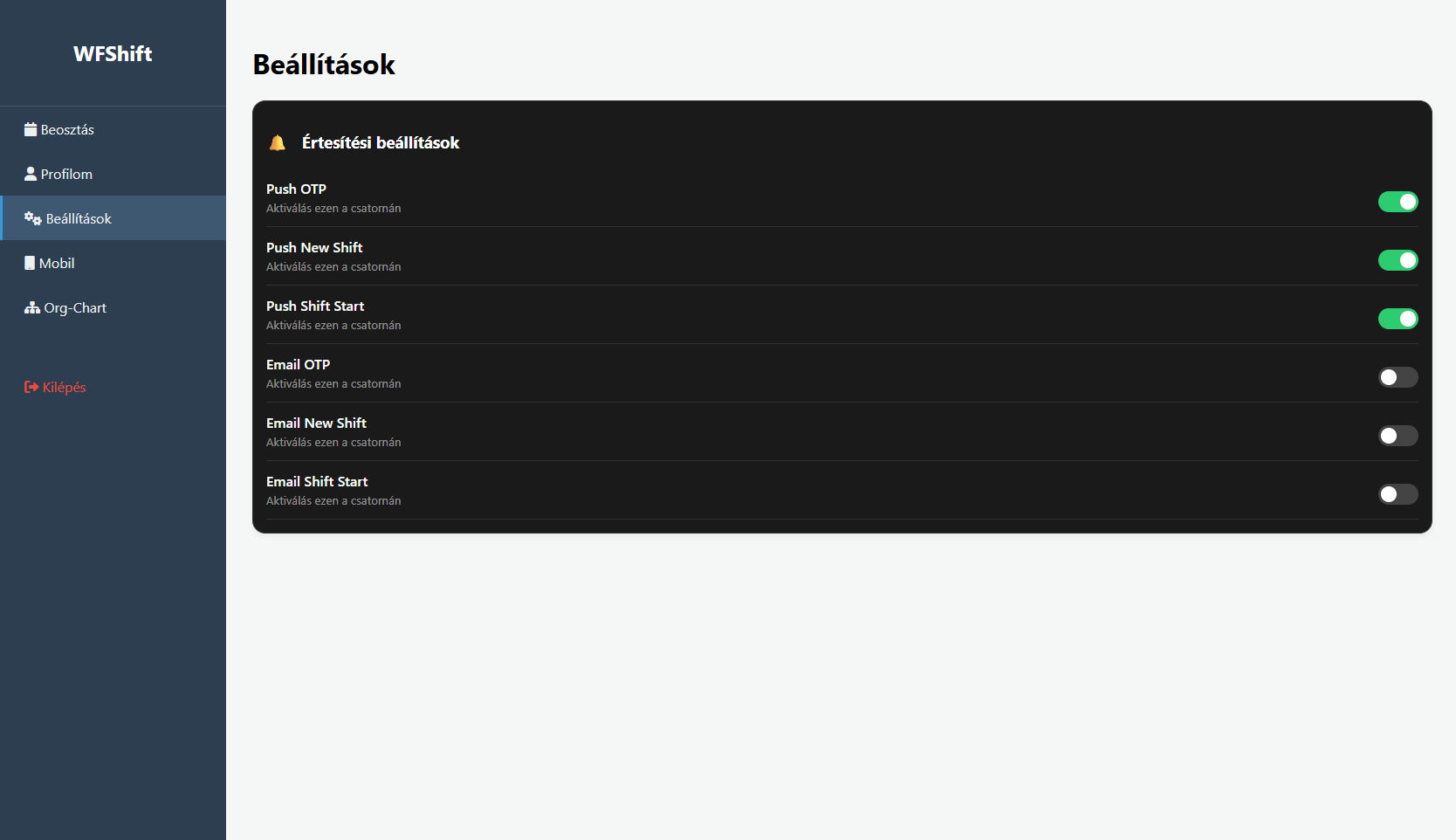 Értesítési beállítások