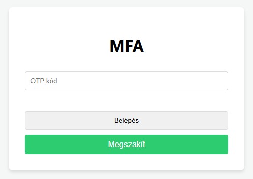 MFA OTP képernyő